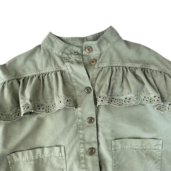 The Great eyelet army utility military jacket ruffle cropped olive green XS/0 - Picture 12 of 16